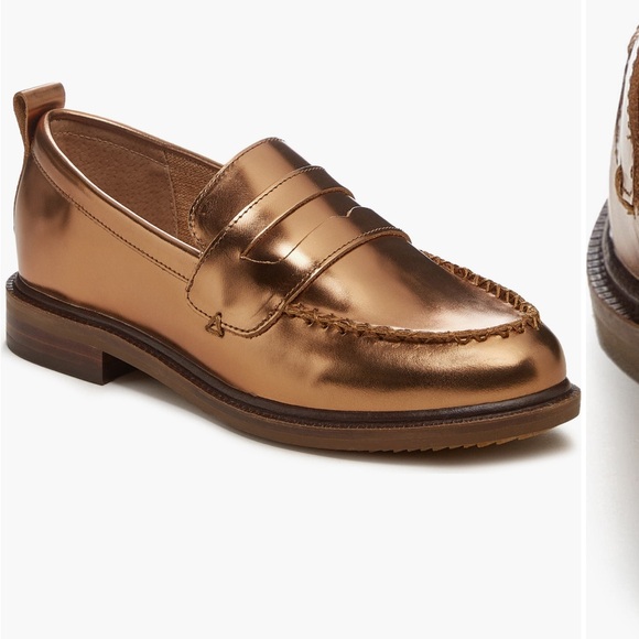 Kelsi Dagger Brooklyn Lens Cognac Gold Penny Loafers NEW IN BOX Size 7.5